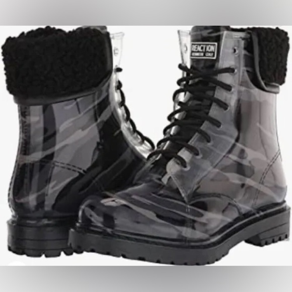 Kenneth Cole Reaction Cozy Rain Boots Dark Gray Camo Lace-up